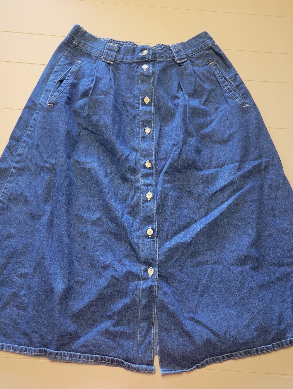 Vintage Button-Front Denim Midi Skirt - Blue